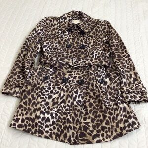 Michael Kors Brown and Black Trench Coat with Leopard Print